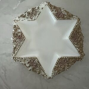 Antique Dithridge Victorian milk glass‎ Star of David trinket dish